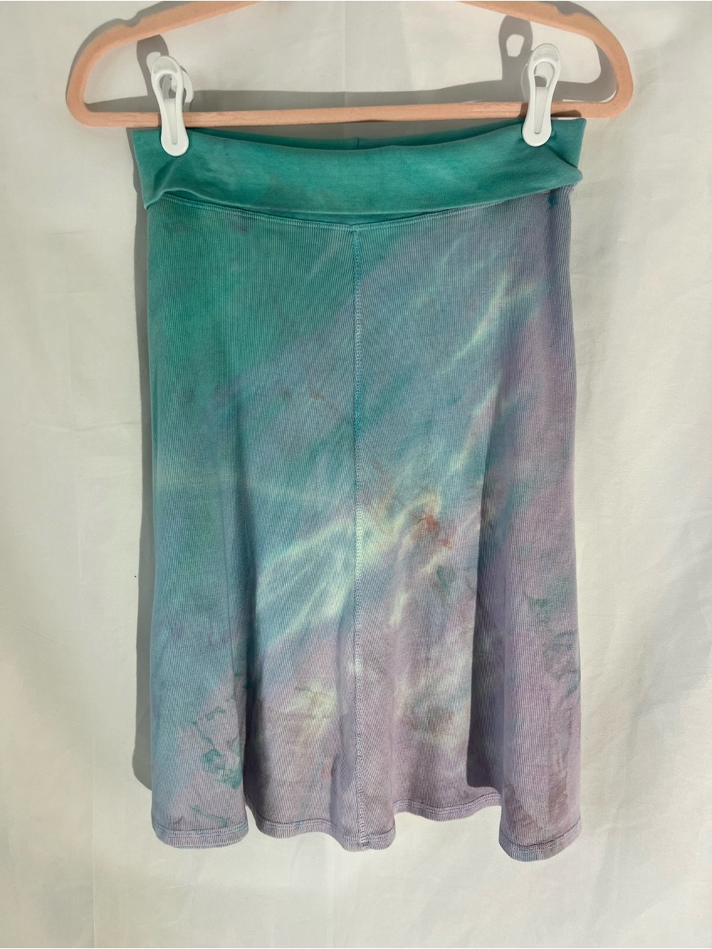 NWOT Womens HARD TAIL 95% Cotton A-Line Tie Dye Midi Fold/Over Skirt